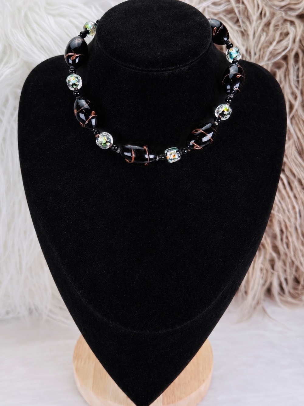 Vintage Venetian glass Black and Silver choker Necklace